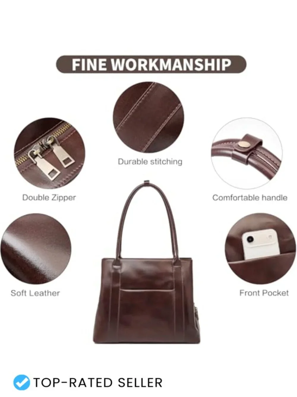 Genuine Leather Satchel Handbag Women Crossbody Top-handle Shoulder Tote Purse